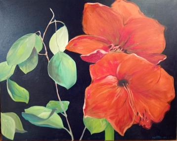 Prachtige olieverf schilderijen op doek met bloemen/vogels.  beschikbaar voor biedingen