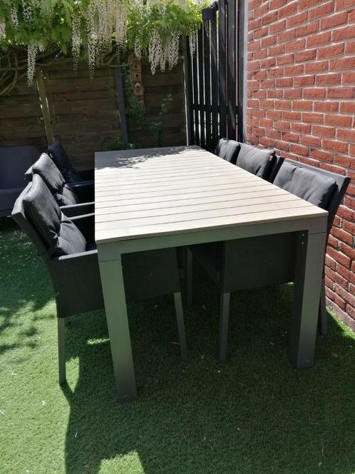 aluminium tafel 210x90 merk Buitenhof, 6 all-weather stoelen, Tuin en Terras, Tuinsets en Loungesets, Gebruikt, Aluminium, 6 zitplaatsen