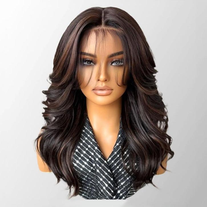 Lace front pruik lang bruin haar met grove slag model Imra, Sieraden, Tassen en Uiterlijk, Uiterlijk | Haarverzorging, Nieuw, Pruik of Haarverlenging