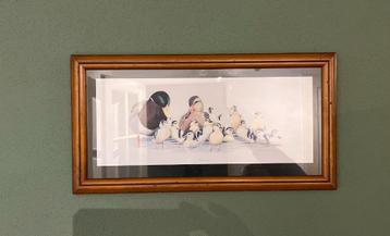 Leuke print achter glas van een eendenfamilie. beschikbaar voor biedingen