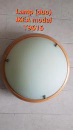 Plafond Lamp 40cm, glad/hout, Huis en Inrichting, Lampen | Plafondlampen, Ophalen of Verzenden, Zo goed als nieuw, Glas, MODERN