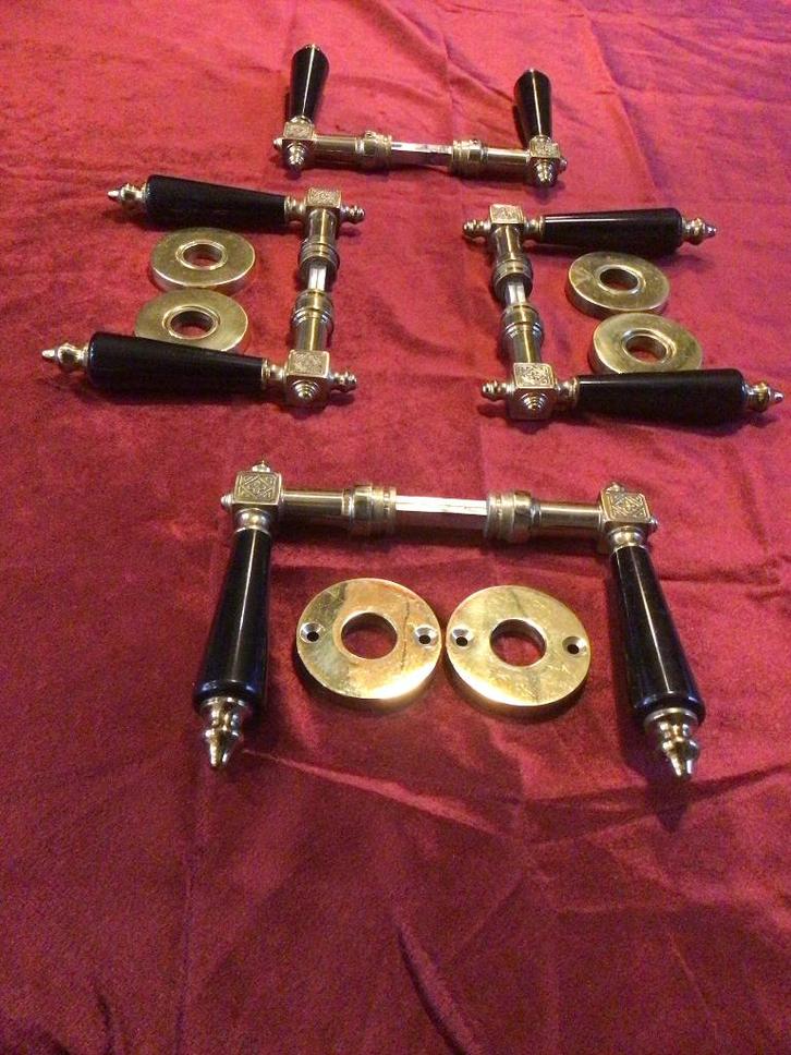 Set Art Deco stijl deurklinken, Doe-het-zelf en Verbouw, Hang- en Sluitwerk, Gebruikt, Klink of Kruk, Chroom, Ophalen of Verzenden