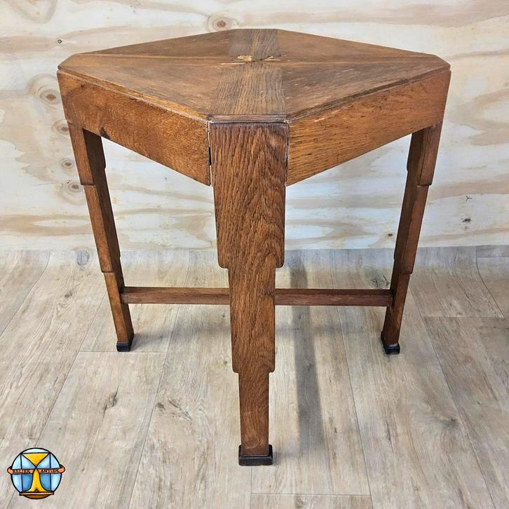 Antieke houten Art Deco (Amsterdamse School) bijzettafel, Huis en Inrichting, Tafels | Bijzettafels, Gebruikt, Rechthoekig, 60 cm of meer