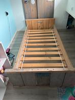 Steigerhout bed op wieltjes, Gebruikt, 90 cm, Eenpersoons, Steigerhout