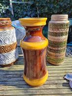 jaren '70 vloervaas bruin - oranje glazuur - W-Germany, Huis en Inrichting, Woonaccessoires | Vazen, Gebruikt, Aardewerk of Porselein
