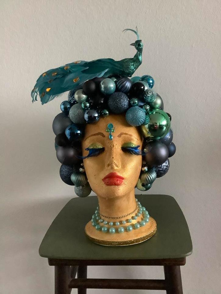 Blauwe Kerstdecoratie Hoofd met Pauw, Diversen, Kerst, Zo goed als nieuw, Ophalen