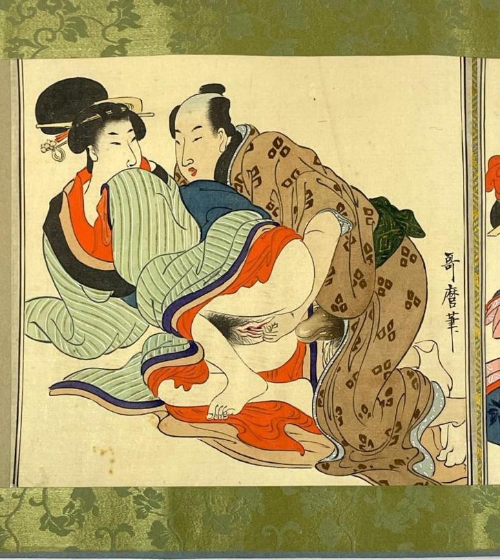 Japanse Shunga schilderij van Kitagawa Utamaro, woodblock, Antiek en Kunst, Kunst | Niet-Westerse kunst, Ophalen of Verzenden