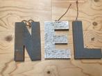 Houten letters N E L grijs wit, Ophalen of Verzenden, Zo goed als nieuw