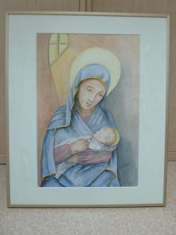 Madonna met kind, aquarel, Verzamelen, Religie, Overige typen, Ophalen