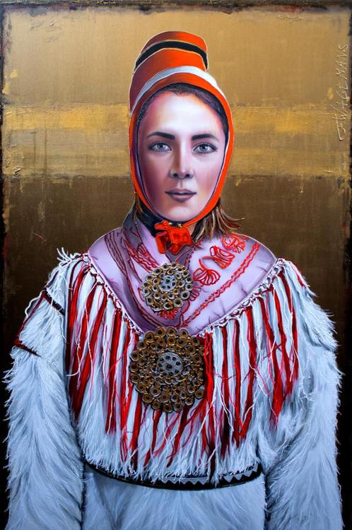 Uniek Handgeschilderd Portret Sami Noorwegen 150 x 100 cm, Antiek en Kunst, Kunst | Schilderijen | Modern, Ophalen