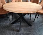 Houten tafel met stalen poot, Ophalen, Rond, Zo goed als nieuw, Vijf personen of meer