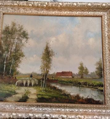 Schilderij: Boerderijlandschap met Schapen beschikbaar voor biedingen