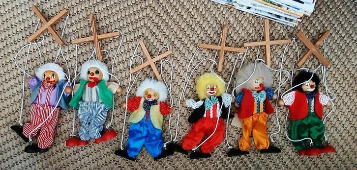Lot zes stuks vintage marionet poppen hout, Verzamelen, Poppen, Gebruikt, Pop, Ophalen of Verzenden