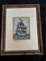 Tinnen schip in een mooie lijst - Vintage Decoratie, Ophalen of Verzenden