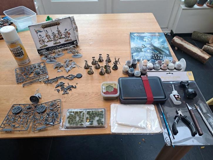 Lumineth Realm Lords + hobby supplies, wet palette, grass, Hobby en Vrije tijd, Wargaming, Gebruikt, Warhammer, Figuurtje(s), Geverfd