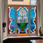 114hx118br Art nouveau glas in lood raam prachtige kleuren, Ophalen
