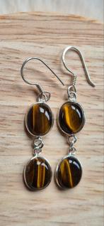 Zilveren oorhangers met Tijgeroog, Sieraden, Tassen en Uiterlijk, Oorbellen, Hangers, Bruin, Nieuw, Ophalen of Verzenden