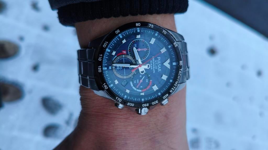 Pulsar Solar Chronograph Horloge, Gebruikt, Staal, Polshorloge, Ophalen of Verzenden
