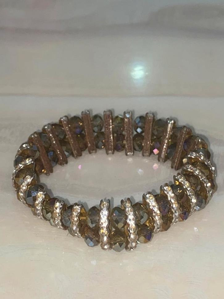 Elegante Armband met Kristallen, Sieraden, Tassen en Uiterlijk, Armbanden, Zo goed als nieuw, Overige materialen, Bruin, Met bedels of kralen