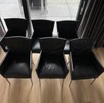 Zwarte leren eetkamerstoelen – set van 6, Huis en Inrichting, Stoelen, Ophalen, Gebruikt, Zwart, Leer