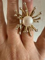 M071/Zilveren Grote degelijke Parel Stokjes ring 16, Gebruikt, Verzenden, Kleiner dan 17, X