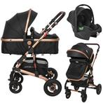 Alba kinderwagen 3 in 1. Zwart goud kleurig., Kinderen en Baby's, Kinderwagens en Combinaties, Ophalen of Verzenden, Zo goed als nieuw
