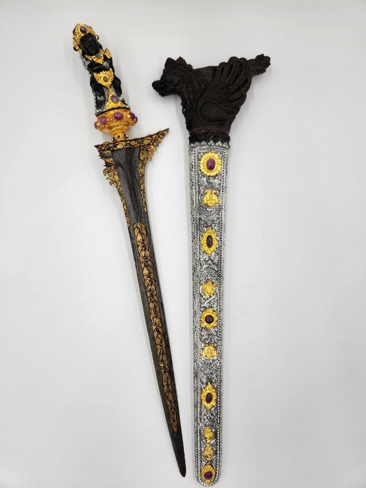 Antieke Keris Bali Pamor Bias Melela Areng Zilver Goud KTC17, Antiek en Kunst, Kunst | Niet-Westerse kunst, Verzenden