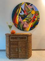 Vintage rotan dressoir met messing details, Huis en Inrichting, Kasten | Dressoirs, Overige materialen, Met lade(s), 50 tot 75 cm