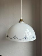 Vintage half ronde maan melkglas witte hanglamp blauw Franse, Ophalen of Verzenden, Glas, Minder dan 50 cm