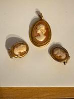 Oude Vergulde Camee Set - Oorbellen, Hanger, Sieraden, Tassen en Uiterlijk, Antieke sieraden, Ophalen of Verzenden, Overige materialen