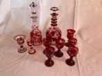 Vintage Rode Wijnglazen en Karaffen Set boheems glas, Antiek en Kunst, Ophalen