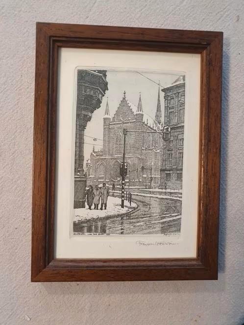 ets Frans van Leeuwen Amsterdam Nieuwe kerk, Antiek en Kunst, Kunst | Etsen en Gravures, Ophalen