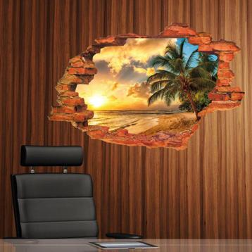 Strand Met Palmboom 3D Sticker / Muursticker Diepte Wand beschikbaar voor biedingen
