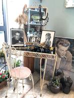 Vintage kaptafel jaren ‘60 met stoel smeedijzer glas, Huis en Inrichting, Tafels | Kaptafels, 50 tot 100 cm, Glas, Zo goed als nieuw