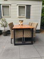 Tafel voor binnen of buiten, eiken blad, stalen u-poten., Huis en Inrichting, Ophalen, 50 tot 100 cm, Zo goed als nieuw, 150 tot 200 cm
