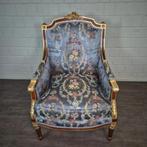 24585 Baroktroon Fauteuil Blauw Gebloemd, Huis en Inrichting, Nieuw, Blauw, Hout, Eén