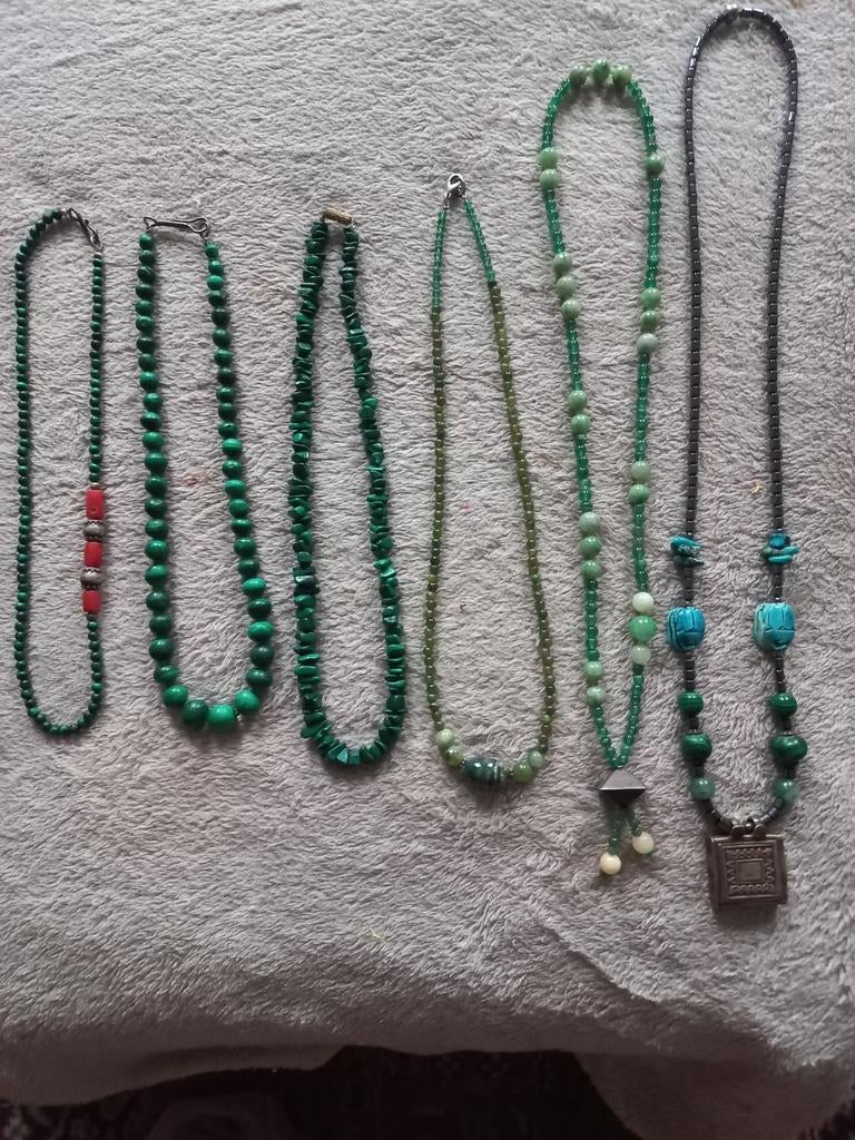 Edelstenen kettingen, Malachit, koraal,zilver, Turquoise va, Sieraden, Tassen en Uiterlijk, Edelstenen, Ophalen of Verzenden, Zo goed als nieuw