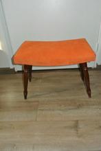 Retro voetenbankje oranje leer, Ophalen, Hout