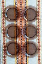 6 Vintage bruin rookglas rook glas borden 70 Vereco 19 cm, Ophalen of Verzenden, Bord(en), Overige stijlen, Glas