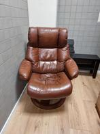 Bruine leren relaxstoel - Rijswijk, Huis en Inrichting, Fauteuils, Ophalen, Gebruikt, Leer