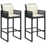 Tuinbarkrukken met kussens 2 st poly rattan zwart, Kunststof, ., 60 tot 90 cm, Nieuw