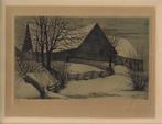Ludwig Voss ets aquatint "Verschneetes Gehöfe", 1896, gesign, Antiek en Kunst, Kunst | Etsen en Gravures, Ophalen