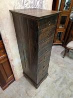 Oude teakhouten ladenkast, apothekerskast, archiefkast, 5 laden of meer, Ophalen, Zo goed als nieuw, 25 tot 50 cm