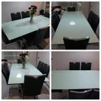 Moderne uitschuifbare eettafel melkglas, Huis en Inrichting, Tafels | Eettafels, 150 tot 200 cm, 200 cm of meer, Ophalen of Verzenden