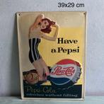 Vintage Pepsi reclame bord met Pin-Up, Verzamelen, Ophalen of Verzenden, Zo goed als nieuw, Reclamebord