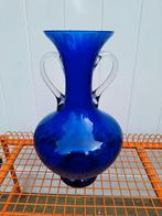 Vintage blauwe vaas glas glazen glaswerk kobaltblauw, Ophalen of Verzenden