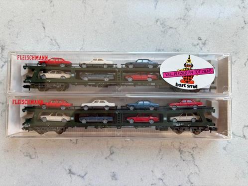 Fleischmann opleggers met auto’s 2x 8285, Hobby en Vrije tijd, Modeltreinen | N-Spoor, Zo goed als nieuw, Wagon, Gelijkstroom