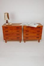 Set van 2 houten ladekasten / nachtkastjes, jaren 70, Huis en Inrichting, Kasten | Ladekasten, Ophalen, Gebruikt, 1 of 2 laden