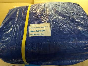 40 Nieuwe afdekzeilen 200x300 cm kleur blauw in verpakking beschikbaar voor biedingen