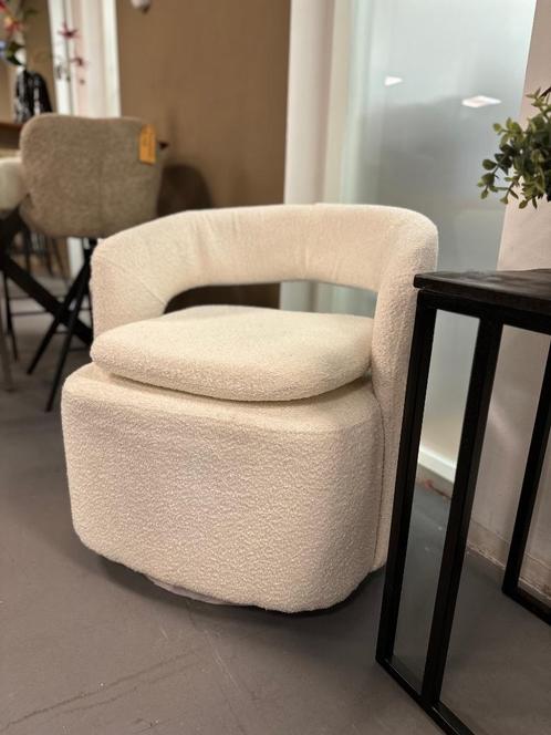 fauteuil boucle ivoor - witte fauteuil boucle - fauteuil wit, Huis en Inrichting, Fauteuils, Nieuw, Stof, 75 tot 100 cm, Minder dan 75 cm